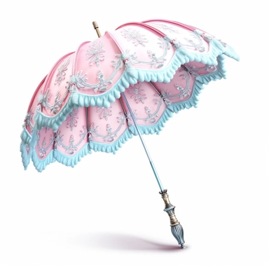 pastel pink and blue princess ornate parasol side view photo realistic clipart with white background straight handle
