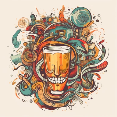 vector art, logo design, happy drunk beer drawing, happy drunk beer clipart, transparent background, 4k quality, flawless drawing , Alebrije, abstract, Illustrators, by Sabbas Apterus, bar culture, amazing pub scene