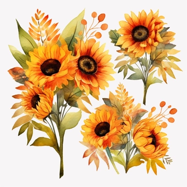 Watercolor Sunflowers, fall sunflower floral bouquets clipart