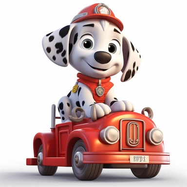 clipart of a cute dalmatian puppy driving a toy fire truck