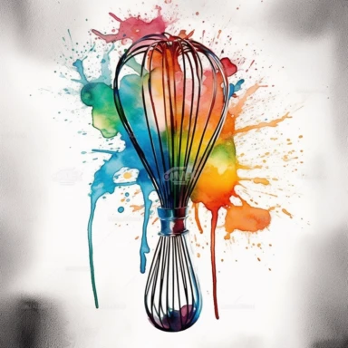 A watercolor whisk clipart against a pristine white background, capturing the graceful movement and functionality of this kitchen utensil. The watercolor technique adds a touch of artistic flair, with flowing strokes that mimic the motion of whisking. The colors chosen are vibrant and energetic, symbolizing the culinary creativity that the whisk represents. The white background provides a clean and minimalist canvas, allowing the whisk to stand out in all its beauty.