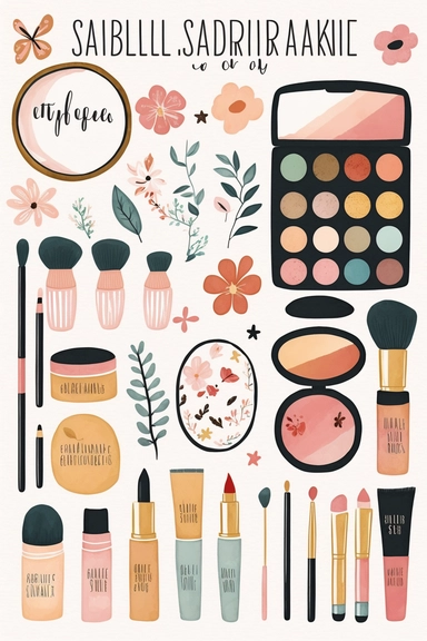 simplified makeup cliparts, simple shapes, no lines, no outlines, clipart most popular on etsy, featured on dribble, cartoon clipart, minimalist, computer vector graphic design clip art, watercolor illustration clipart, watercolour clipart, watercolor illlustration for kids and children, book illustration