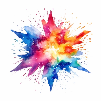 watercolor clipart, one individual star, exploding , white background
