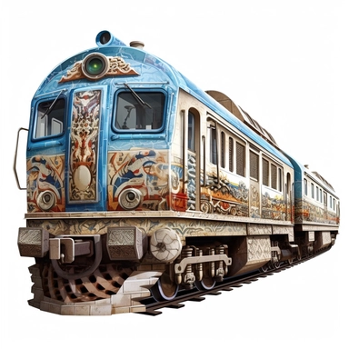 train, in the style of realistic and hyper-detailed renderings, sketchfab, ahmed morsi, realistic paintings, use of common materials, handcrafted designs clipart with white background