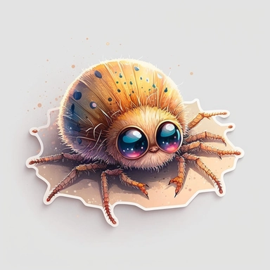 spider, watercolor, clipart, 2d, vector, sticker, cartoon, cute, themed, hd, 8k, 200 dpi