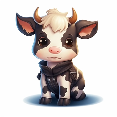 cute happy looking baby cow wearing a cowboy outfit clipart on white background