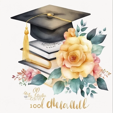 Gold Graduation Cap Watercolor College High School Graduation Clipart Flowers Graduate Gift Graduation Books Commercial Use Illustration PNG