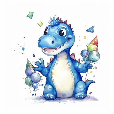 watercolor clipart white background moving living standing blue cartoon dinosaur birthday
