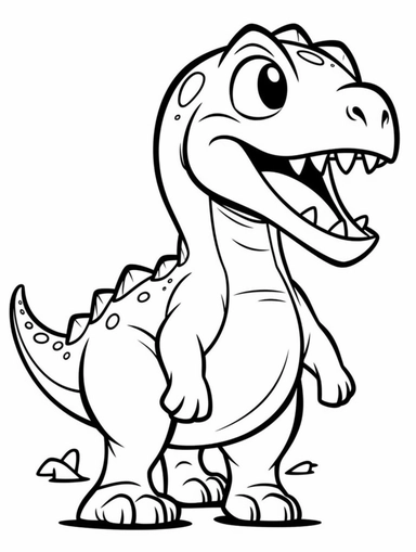 outline drawing of a friendly tyrannosaurus rex dinosaur, kids coloring book, basic shape, clipart, full body visible, black and white