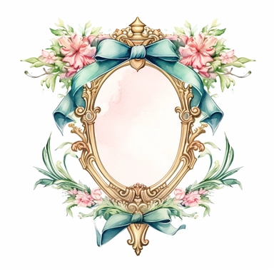 watercolor clipart Victorian frame ribbon crest