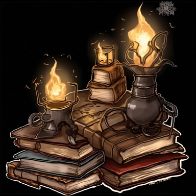 light academia, fantasy, books, black, cartoon, clipart