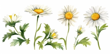 Daisy flower watercolor clipart. Chamomile illustration isolated on white. Perfect for wedding invitation, home decor, scrapbooking, sticker, packaging, greeting cards, textilestransparent background wallpaper,