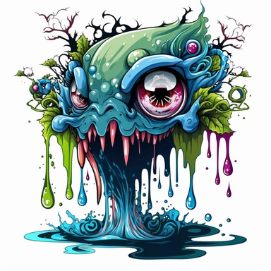 clipart of a disgusting hideous monster with dripping eyeballs sticking out of its mouth