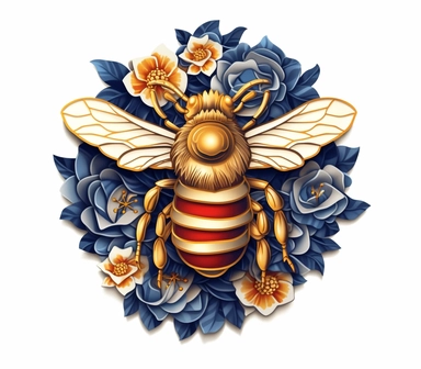 Beautiful Patriot 3D Paper Cut Flower bee For 4th Of July Sublimation Clipart,Cartoon, hyper realistic, intricate detail, illustration style,high solution,on the white background , 32k resolution, ultra high definition