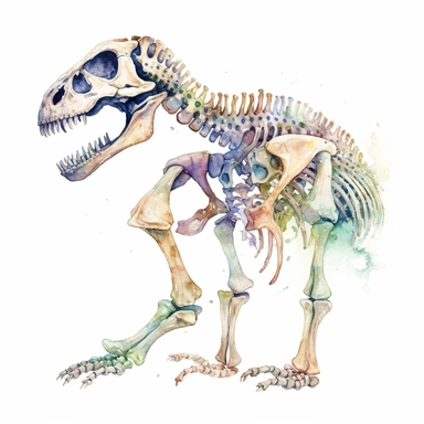 Watercolor dinosaur skeleton clipart, white isolated background, space out, hd