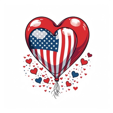 american flag ballons ,heart shape ,Clipart style,vector illustration, White Background