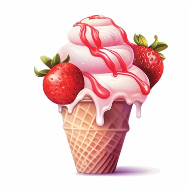 one clipart Strawberry ice-cream on a white background, in the style of wlop, southern countryside, collage-oriented, sterling silver highlights, colorful caricature, emotionally-charged brushstrokes, hyper-realistic animal illustrations, no watermark, text, words, paintbrush, 300 DPI, typography, the images do not stick together, no text in the picture