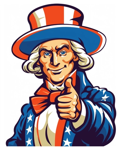 Develop a clipart illustration featuring the constitution on a white background that can be used to create unique 4th of July american themed designs. flat image in clipart style. The design should include tha elements of american flag relevant to the 4th of July celebrations and include a man in a high american hat