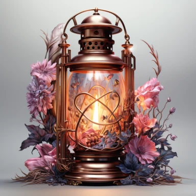 hyperrealistic ultra detailed watercolor clipart, floral fantasy lantern with a candle lit, white background, in the style of digital print, clipart, illustration, sticker, ultra high definition, rich details, 32K, HD