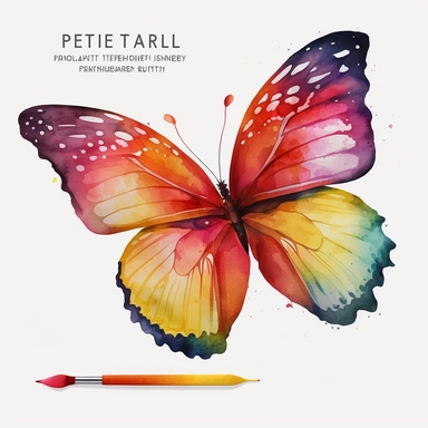 watercolor butterfly clipart, flying butterly, red, yellow, bright colors, no outlines, white background, no text