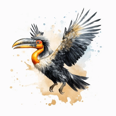 An endearing watercolor Hornbill bird clipart of Hornbill bird playing 300DPI