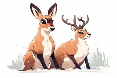 Cute Pronghorn antelope in christmas Day clipart, cartoon, white background,