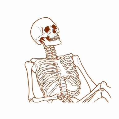 create a continuous single line sketch of a front facing sleepy skeleton, capture sleepy skeleton in a sleepy pose, clipart, high contrast, white background