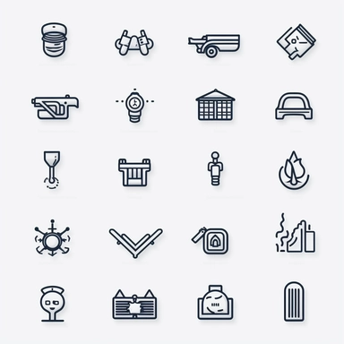 crime drugs and mayhem as corporate clipart icons, black line art icons