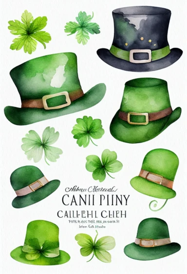 cute watercolor leprechaun hat, Amish hat, clipart collection, saint Patrick's day style, white background