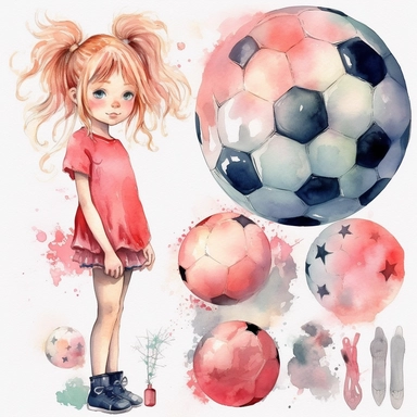watercolor clipart girl and soccer ball