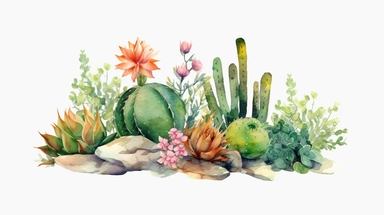watercolor of beautiful cactus clipart, full body, white clear background, zoom in, HD