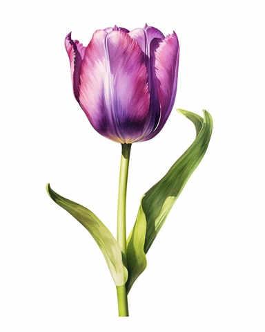 detailed watercolorart large garden purple tulip head no leaves , isolated on white background, realistic, clipart