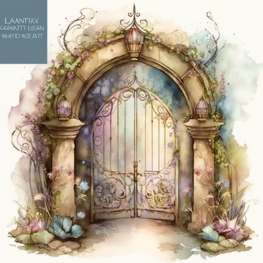 watercolor fairy magical gateway, Clipart, pastel colors, transparent/translucent medium Nita Engle, Anne Kullberg, Yee Chong, Larissa Ria Loomans