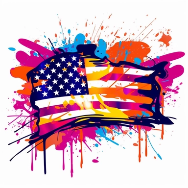 neon graffiti american flag clipart, white background