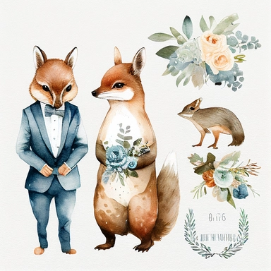 wedding animals watercolour clipart