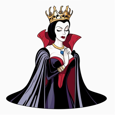 2d thick-lined clipart illustration of an evil but beautiful countess, in the style of 1959's sleeping beauty movie, white background