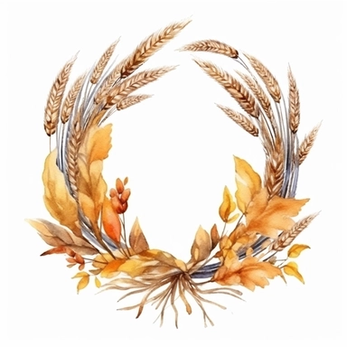 watercolor Autumn Dry Wheat Wreath clipart, isolated on white background