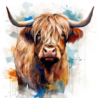highland cattle oil painting watercolor clipart graffiti