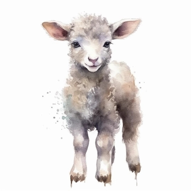 Baby sheep watercolour clipart full body