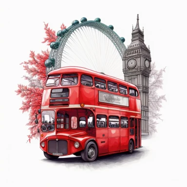 imaginevibrant london red bus driving past The london eye detailed colourpencil drawing clipart svg white background