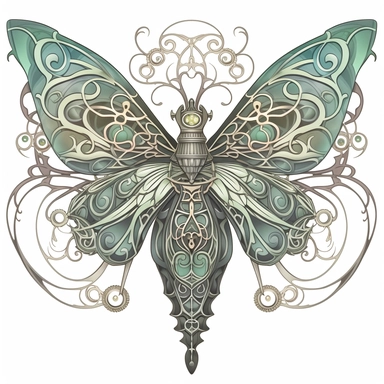 Clipart of green butterfly in the style of watercolour, clean outline, individual, magical, enchanted,