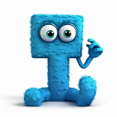 clipart style blue letter i with black line, with arms, legs and friendly cute face for children, isolated, white background,