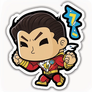 shazam from dc comics kawaii sticker, cute clipart