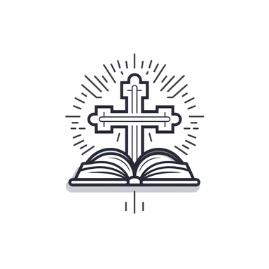 Bible book with a cross on it, Line art style, clipart solid white background