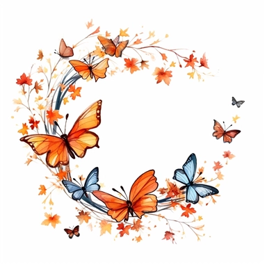 watercolor butterflies ion intertwined branches, clipart, white background, page border style--q2--v5.1--s1000