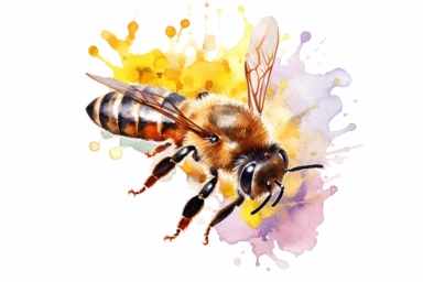 watercolor colorful clipart of a buzzing honeybee. Use a combination of vibrant colors and subtle variations in color to capture the freshness and vitality of the scene. Let the transparent and flowing nature of watercolors add a sense of lightness and movement to the painting, clipart, plain isolated white background, 8k ultra detail high sharpness