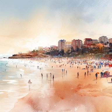 watercolour, clipart, manly beach