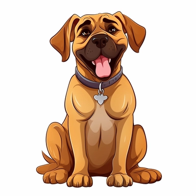 Cartoon Adult Dogs, Cartoon Adult Dogs Clipart, Cartoon Adult Dogs SVG, Dogs PNG Sublime, Dogs sublime, Adult Boerboel smiling, sitting, direct front view, isolated on white background, hd