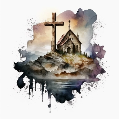 fantasy church clip art biblical christian water color cross in the background