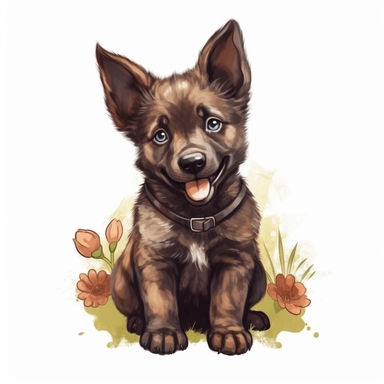 happy cute baby Dutch Shepherd dog , full body, hand draw Illustration clipart, 4K, extremely detailed